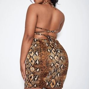 Shein Snakeskin Crisscross Back Halter Dress